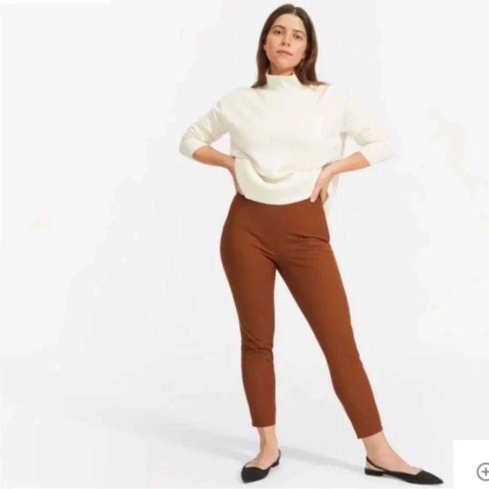 EVERLANE The Side Zip Pant Brown Stretch Waist Pocketless Ankle Trouser Size 10